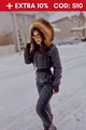 Salopeta de Dama WINTER din Fas Matlasat, Cambrata pe Talie, Cu Fermoar, Neagra
