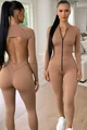 Salopeta din Lycra, cu Maneci Lungi si Spate Gol, Calliope, Camel