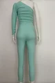 Salopeta Eleganta de Dama, cu o Maneca si cu Accesoriu Talie, Harper, Aqua