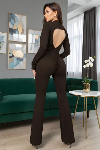 Salopeta Evazata de Dama, din Lycra, cu Degetar si Spate Gol, Parrys, Maro Inchis