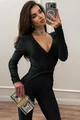 Salopeta Evazata, din Lycra Premium, cu Maneci Lungi, Decolteu Adanc si Petrecuta pe Bust, Dubai Club, Neagra