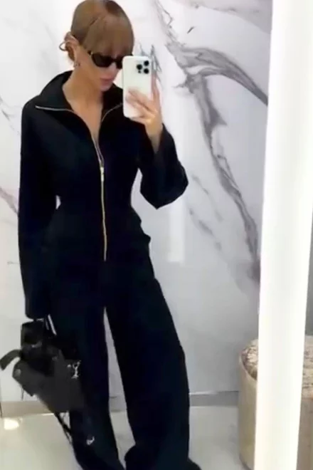 Salopeta Lejera de Dama, din Catifea, cu Buzunare si Inchidere Fermoar, Ambrossie, Neagra