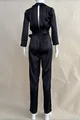 Salopeta Lunga,cu Pantaloni Strimti din Satin si Centura in Talie, Pippa,Negru