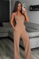 Salopeta Lunga de Dama, din Lycra, cu Maneci Scurte, Sally, Caramel
