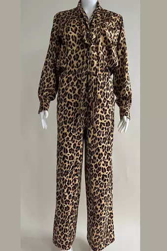 Black Friday - Reduceri Salopeta  Lunga de Dama, din Satin, cu Inchidere Nasturi , Casylda, Leopard Print Promotie