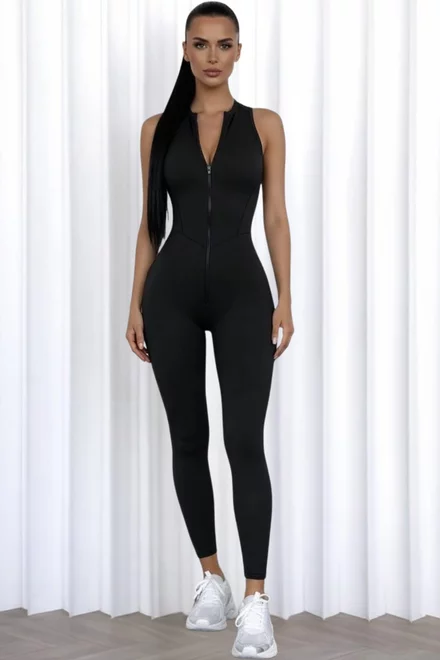 Salopeta Mulata de Dama, cu Maneci Lungi si Spate Gol, din Lycra, Elara, Neagra