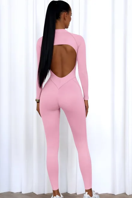 Salopeta Mulata de Dama, cu Spate Gol si Cusaturi Evidentiate, Ismeria, Roz