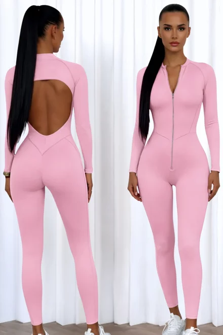 Salopeta Mulata de Dama, cu Spate Gol si Cusaturi Evidentiate, Ismeria, Roz