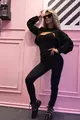 Salopeta Mulata de Dama in Bretele,din Lycra, Set cu Manecar tip Hanorac Scurt, din Bumbac, Voluptess, Negru
