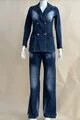 Tinuta dama din Jeans, Sacou Cambrat si Pantaloni Evazati, Elowen, Albastru