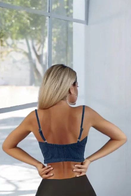 Top de Dama cu Bretele Subtiri Reglabile, din Jeans Elastic, Women, Albastru