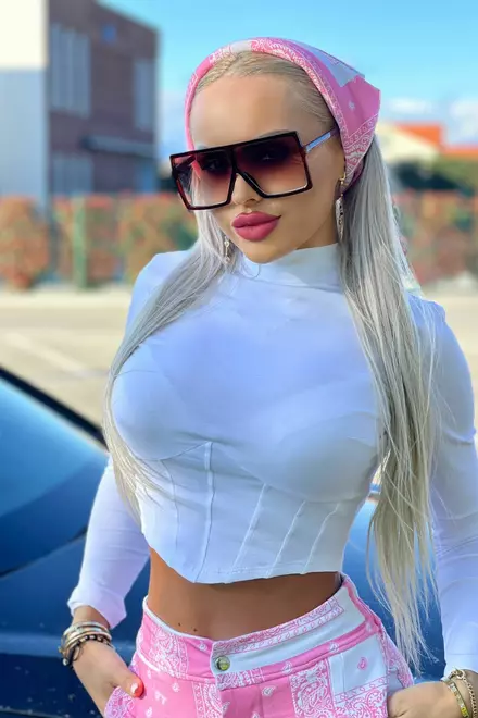 Top de Dama, cu Maneca Lunga si Brau Tip Corset, Valynor, Alb