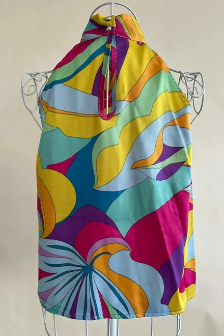 Top fara Maneci, pe Gat, din Satin,Beatrix, Multicolora