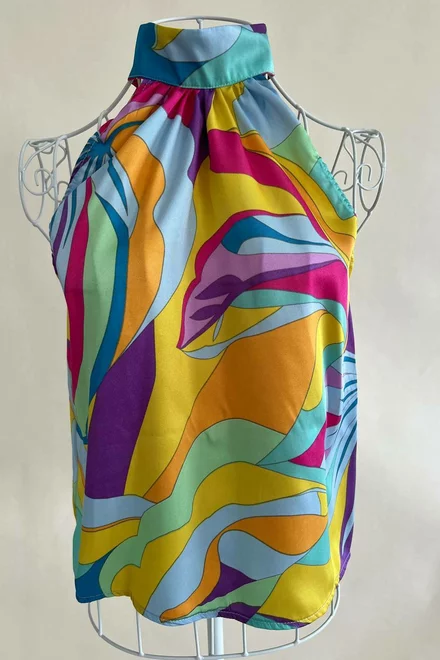 Top fara Maneci, pe Gat, din Satin,Beatrix, Multicolora