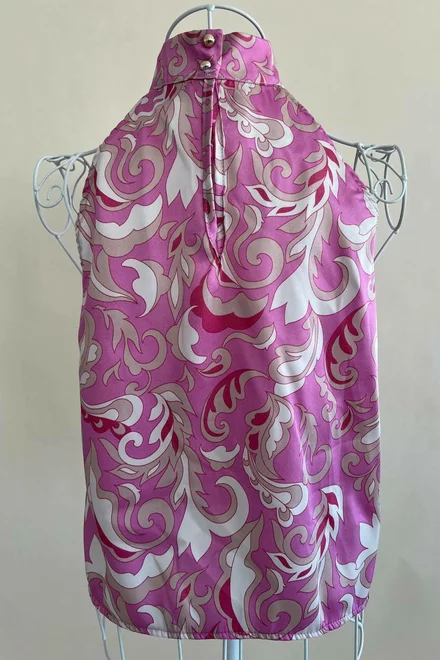 Top fara Maneci, pe Gat, din Satin,Rahela, Multicolora