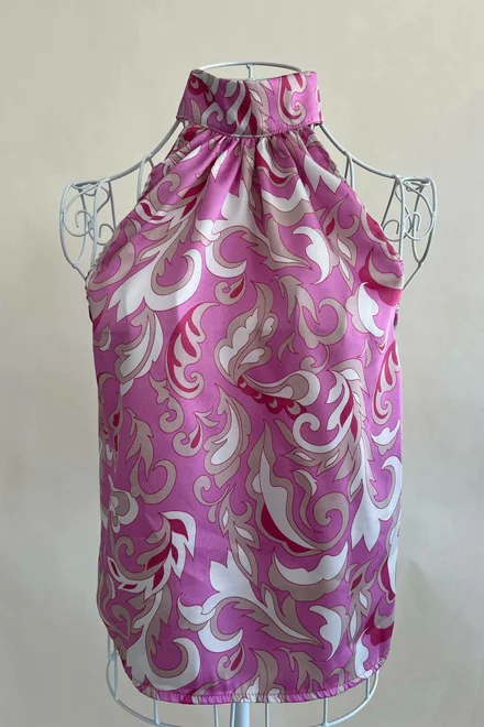 Top fara Maneci, pe Gat, din Satin,Rahela, Multicolora