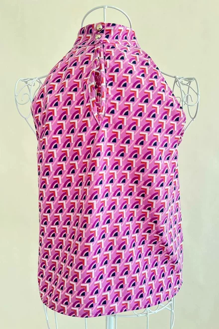 Top fara Maneci, pe Gat, din Satin,Soraya, Multicolora
