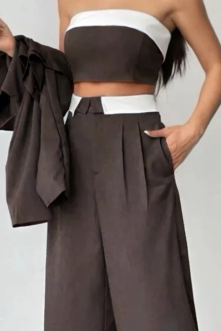 Top Scurt de Dama, cu Inchidere Fermoar, din Bistech,  Belezza, Maro Inchis