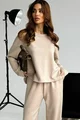 Trening Dama din 2 Piese, Pantalon cu Buzunare Laterale si Hanorac cu Crapatura pe Lateral Oversize, Sale, Cappucino