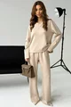Trening Dama din 2 Piese, Pantalon cu Buzunare Laterale si Hanorac cu Crapatura pe Lateral Oversize, Sale, Cappucino