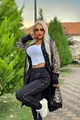 Trening Dama, din Bumbac, cu Centura in Talie, din Doua Piese, cu Imprimeu, Negru