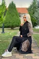 Trening Dama, din Bumbac, cu Centura in Talie, din Doua Piese, cu Imprimeu, Negru