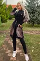 Trening Dama, din Bumbac, cu Centura in Talie, din Doua Piese, cu Imprimeu, Negru