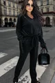 Trening Dama, din Doua Piese, Catifea Fina, Hanorac si Pantaloni cu Sireturi Decorative, Peneloppe, Negru