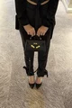 Trening Dama, din Doua Piese, Catifea Fina, Hanorac si Pantaloni cu Sireturi Decorative, Peneloppe, Negru