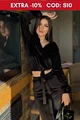 Trening Dama, din Doua Piese, Catifea Fina, Hanorac si Pantaloni cu Sireturi Decorative, Peneloppe, Negru