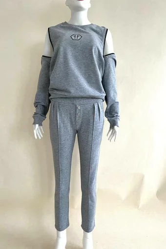 Black Friday - Reduceri Trening Dama, din Doua Piese, Pantaloni Conici si Bluza cu Dermoar Functional, Millie, Gri Promotie
