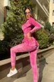Trening Dama mulat LIGHT PINK VELVET din catifea cu cordon in talie