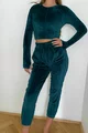 Trening Dama din 2 Piese cu Bluza Scurta si Pantalon, Cusaturi Evidentiate,Catifea Verde Turquoise
