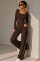 Trening de Dama, din Bumbac, Bluza cu Cusaturi Evidentiate si Pantaloni Lejeri, Cayro, Maro