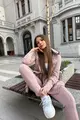 Trening de Dama din Bumbac,cu Pantalon Conic si Hanorac Lung, Polvere Roz