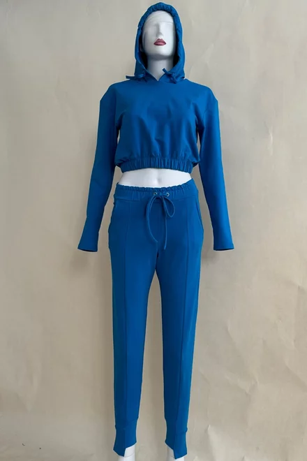 Trening de Dama, din Bumbac, Doua Piese, Hanorac cu Gluga si Pantaloni Conici, Selly, Albastru