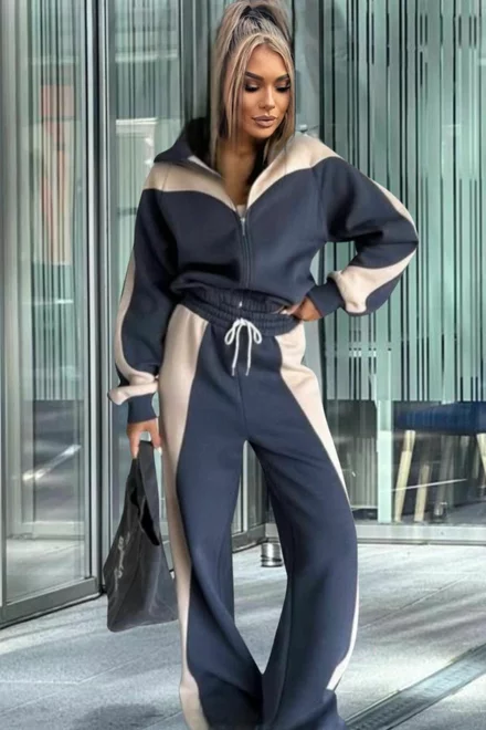 Trening de Dama, din Bumbac, Doua Piese, Hanorac si Pantalon Lejer, Zeffer, Gri