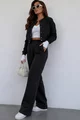 Trening de Dama, din Bumbac, Jacheta cu Inchidere Capse si Pantalon cu Buzunare, Vangelis, Negru