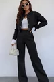 Trening de Dama, din Bumbac, Jacheta cu Inchidere Capse si Pantalon cu Buzunare, Vangelis, Negru