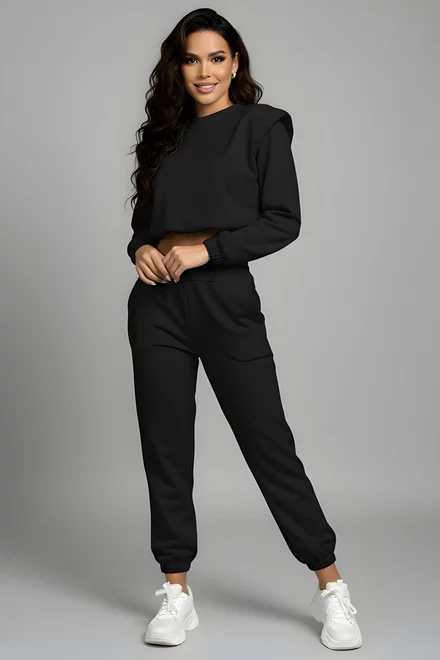 Trening de Dama, din Bumbac, Pantalon Conic si Bluza, Yaryn, Negru