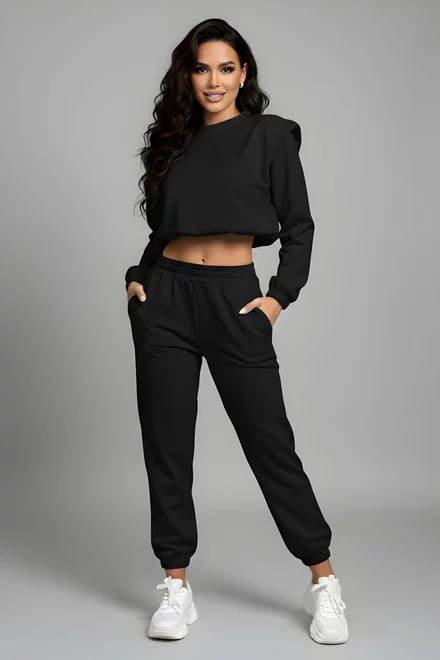 Trening de Dama, din Bumbac, Pantalon Conic si Bluza, Yaryn, Negru