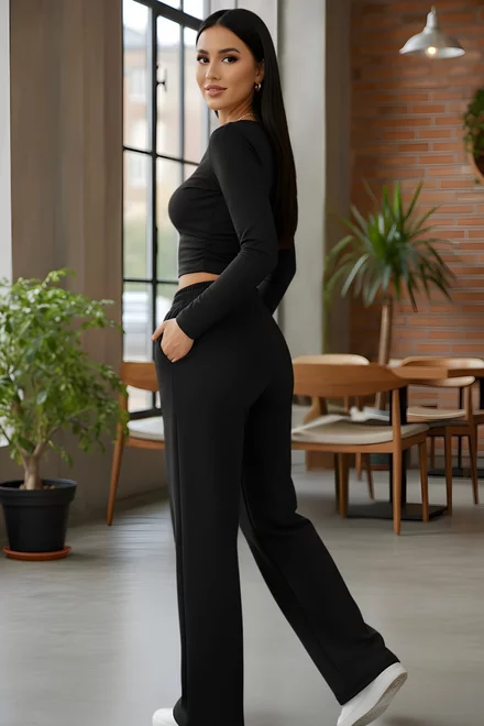 Trening de Dama, din Bumbac, Pantalon Lejer si Bluza, Willow, Negru