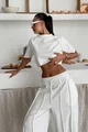 Trening de Dama, din Bumbac, Tricou Scurt si Pantaloni Lejeri cu Cusaturi Evidentiate, TrueMotion, Alb