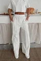 Trening de Dama, din Bumbac, Tricou Scurt si Pantaloni Lejeri cu Cusaturi Evidentiate, TrueMotion, Alb