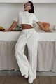 Trening de Dama, din Bumbac, Tricou Scurt si Pantaloni Lejeri cu Cusaturi Evidentiate, TrueMotion, Alb