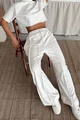 Trening de Dama, din Bumbac, Tricou Scurt si Pantaloni Lejeri cu Cusaturi Evidentiate, TrueMotion, Alb