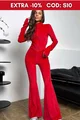 Trening de Dama, din Catifea, cu Pantaloni Evazati si Jacheta cu Fermoar si Guler, Velvete, Rosu