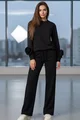 Trening de Dama, din Doua Piese, Bluza Accesorizata cu Flori si Pantalon Lung, Scorpio, Negru