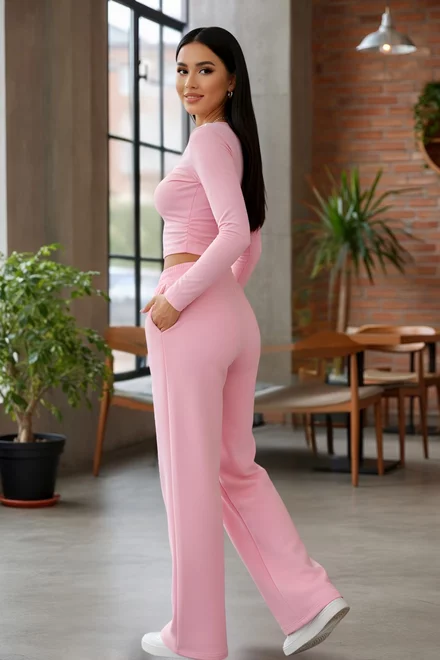 Trening de Dama, din Doua Piese, Bluza si Pantalon Lejer, Kelly, Roz