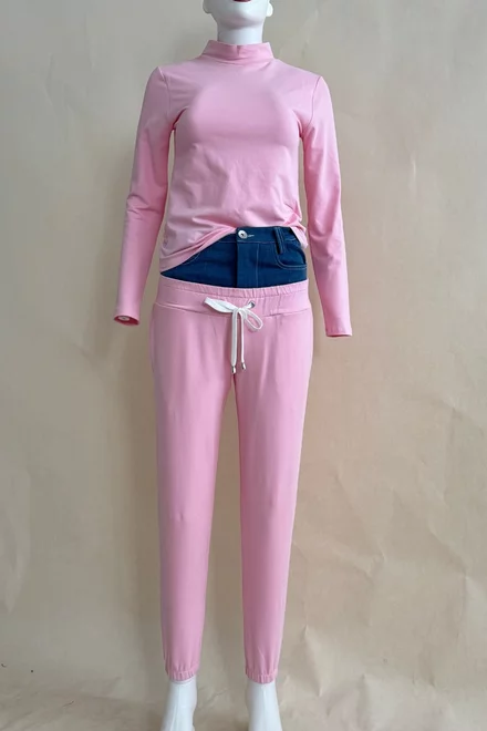 Trening de Dama, din Doua Piese, Bumbac Combinat cu Blug, Breezy, Roz